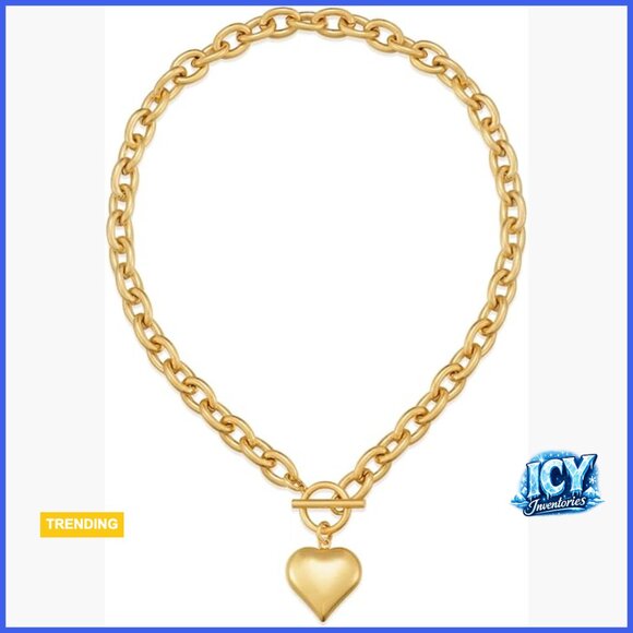 Gold Plated Brass Heart Pendant Chunky Chain Necklace